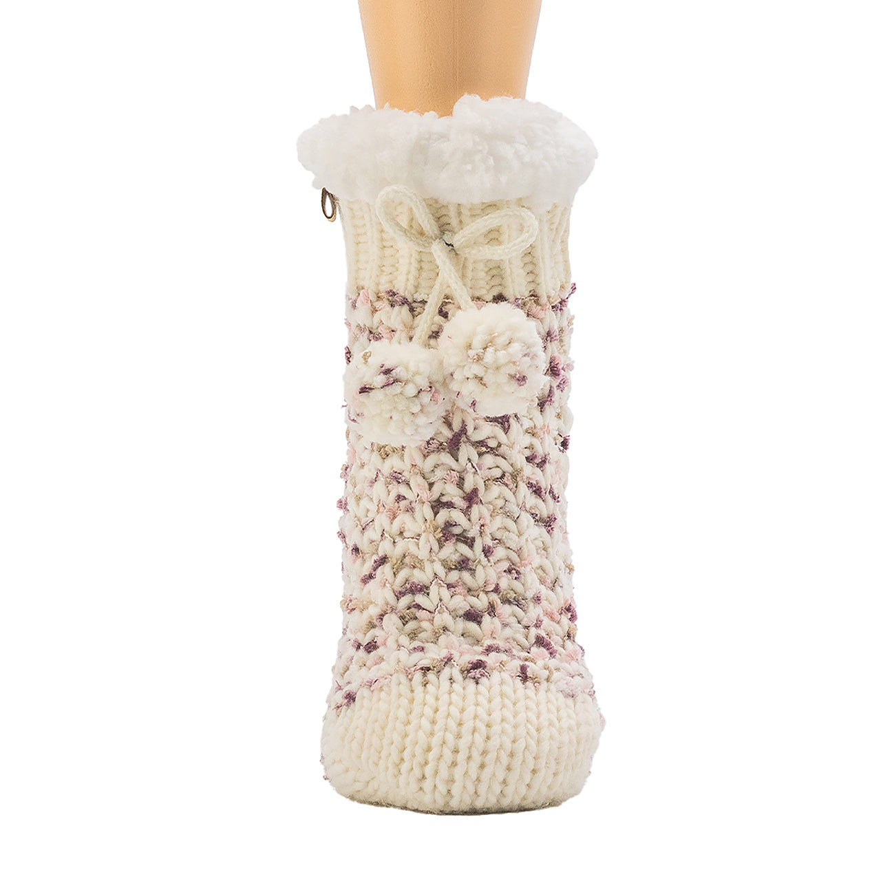 LADIES SPACEDYE & POM BOOTIE W/ GRIPPERS 1PPK LOTUS - Image 2