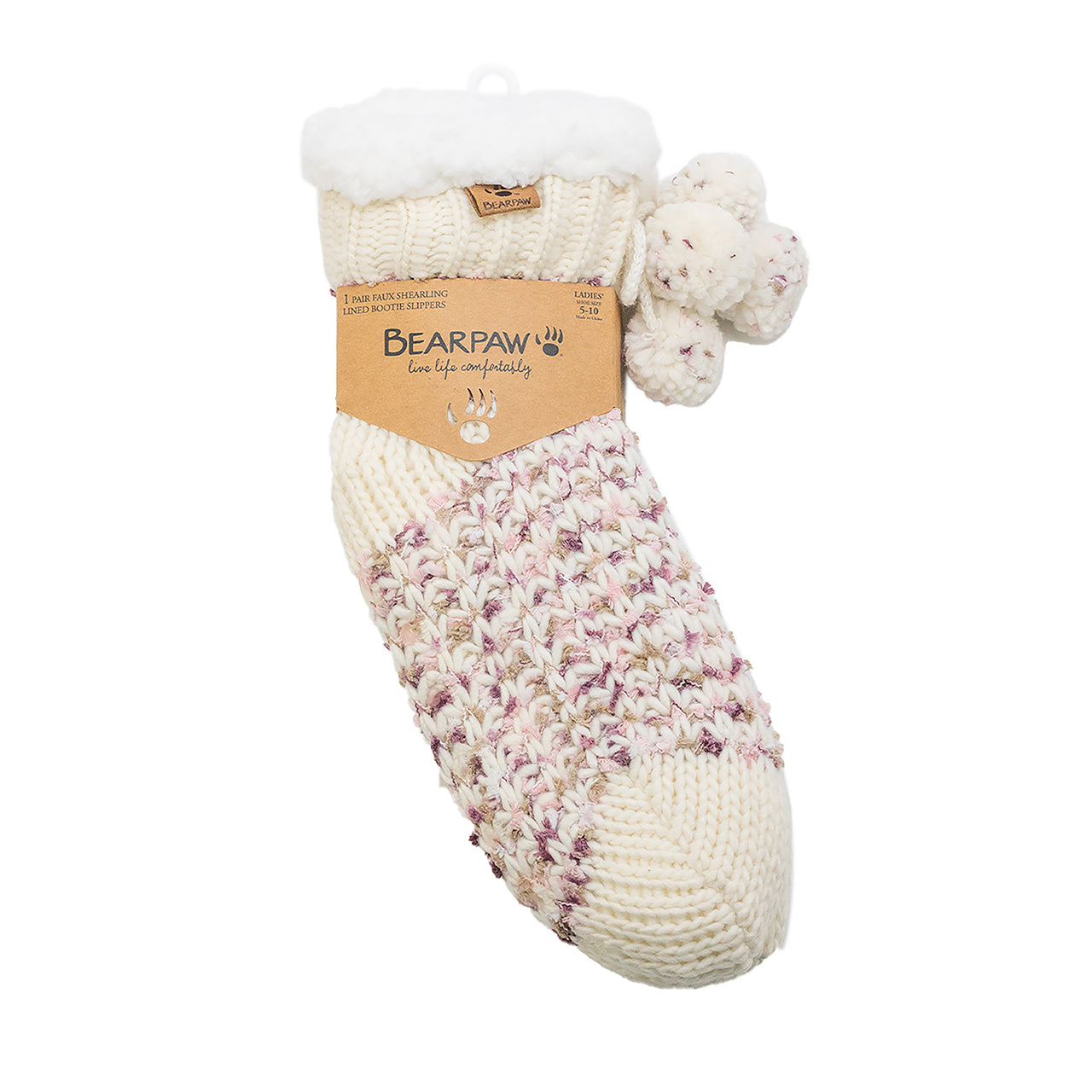 LADIES SPACEDYE & POM BOOTIE W/ GRIPPERS 1PPK LOTUS - Image 3