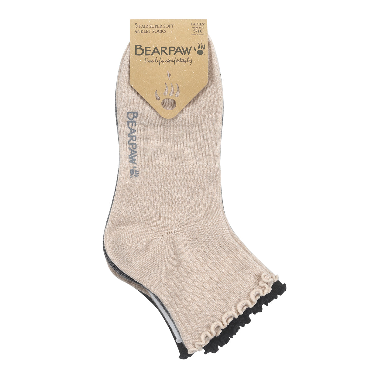 RUFFLE SUPPORT ANKLET 5PK SIMPLY TAUPE